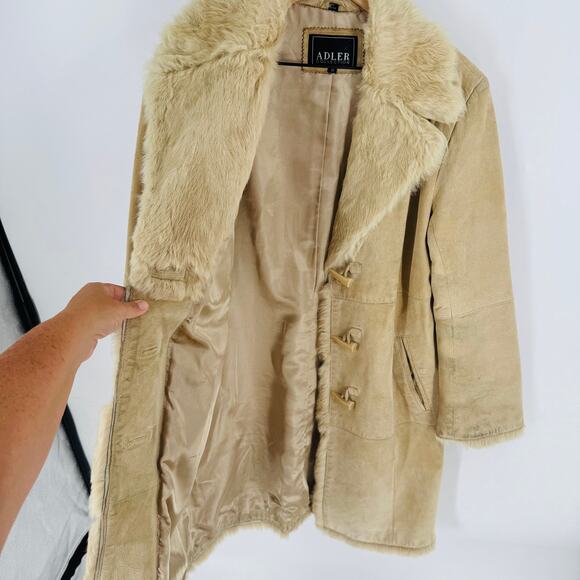Adler Collection Genuine Suede Shearling Coat Size M Vintage Boho Leather Jacket - Picture 4 of 10